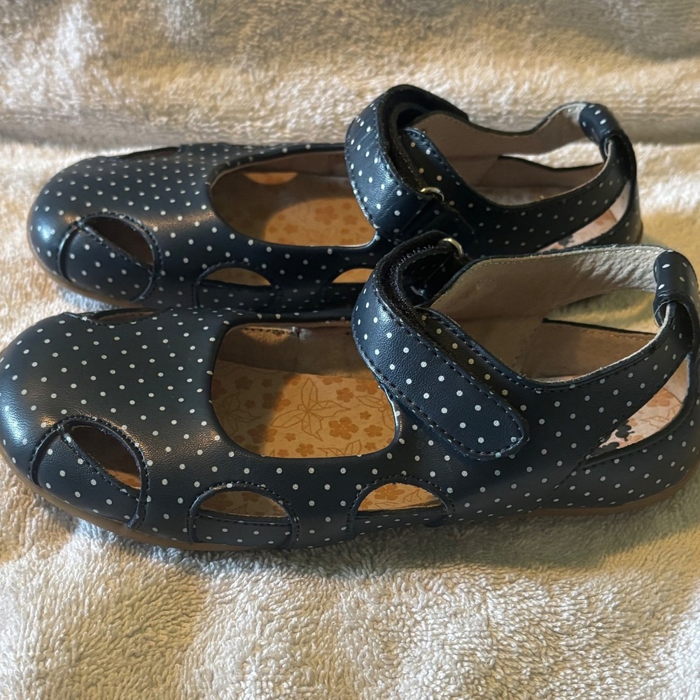 Livie & Luca Navy Blue Polka Dot Leather Mary Jane Shoes Size 1 Toddler